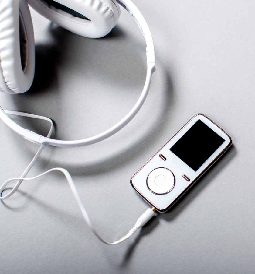 Audio Headphones with Cord on Grey Background